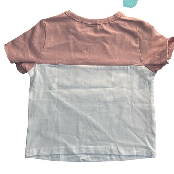 IFFEI 2Y Toddler Unisex Top Short Sleeve Front Pocket White Pink T-Shirt NWT - Picture 2 of 4